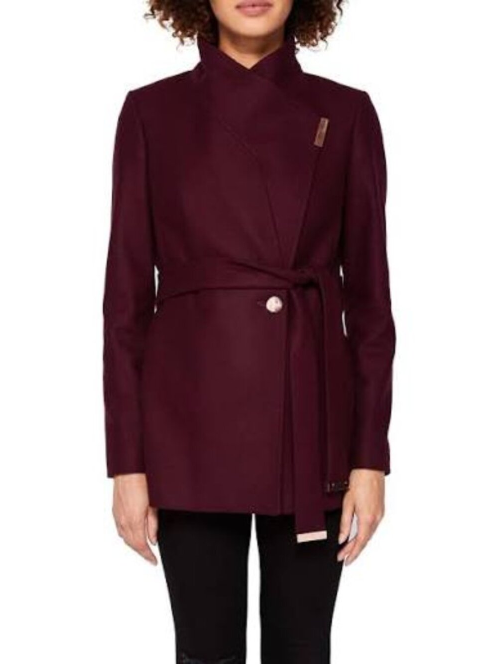 Ted Baker Keyla Short Wool-Blend Burgundy Wrap Coat, Ted Size 2, US Size 6